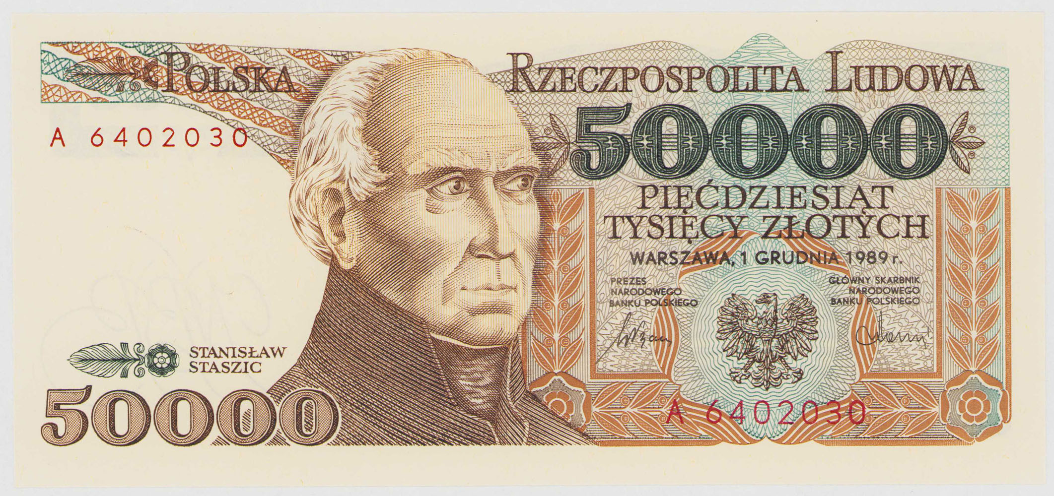 50.000 złotych 1989 seria A - POCZĄTKOWA SERIA
